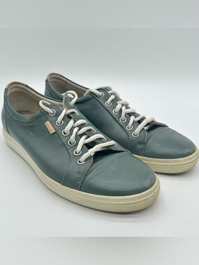 Ecco Women's Teal Leather Low-Top Sneakers with Cream Laces